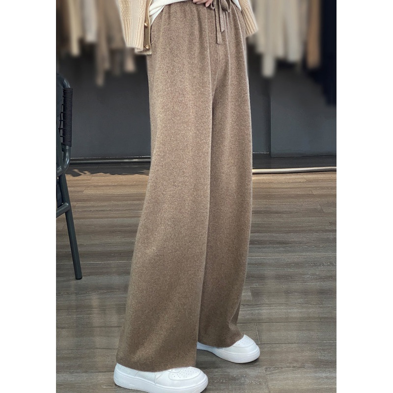 New Camel High Waist Patchwork Thick Wool Knit Pants Fall