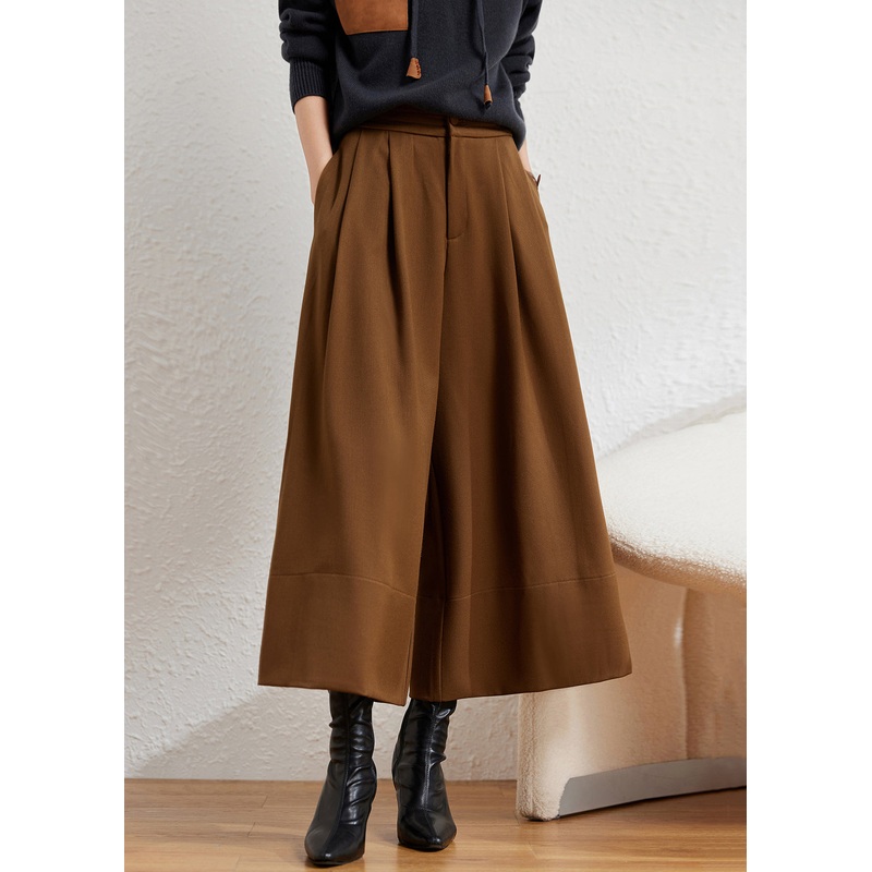 New Caramel Pockets High Waist Cotton Wide Leg Pants Fall