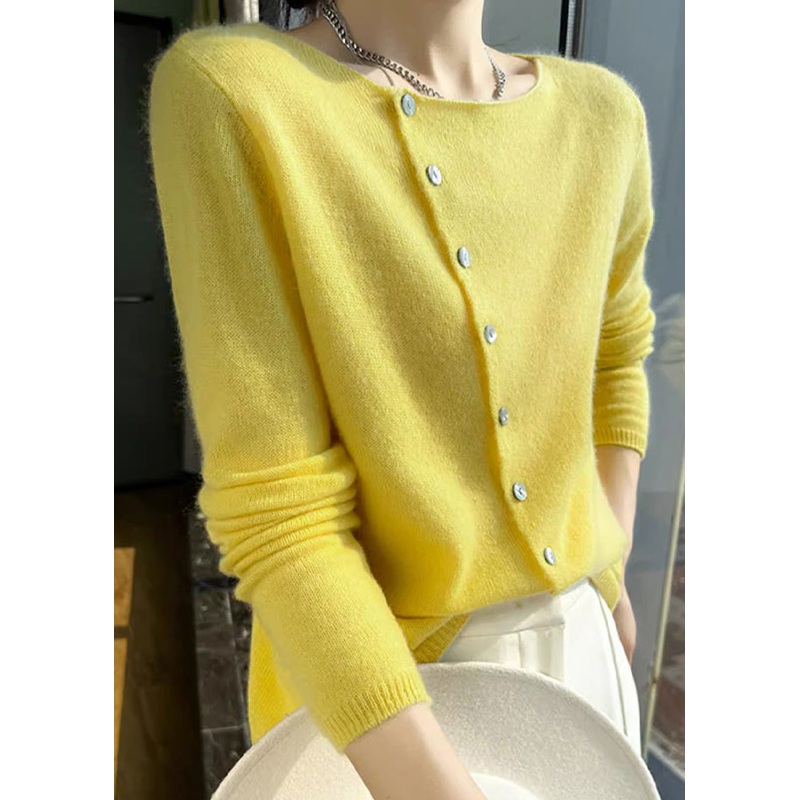 Simple Style Yellow O Neck Button Woolen Sweater Tops Fall
