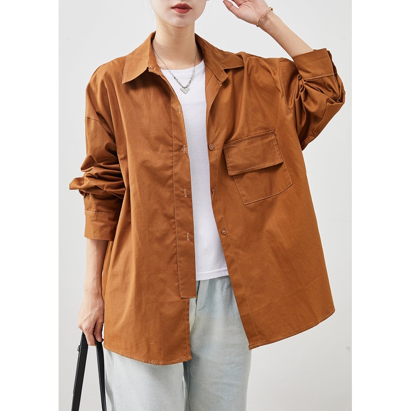 Stylish Orange Oversized Cotton Blouse Tops Spring