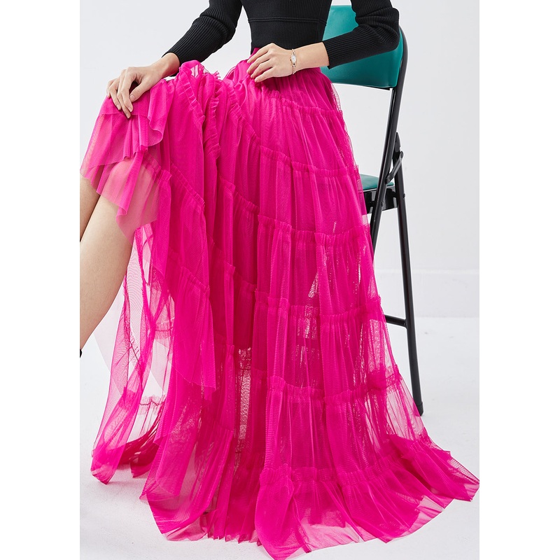 Women Rose Elastic Waist Tulle A Line Skirt Spring