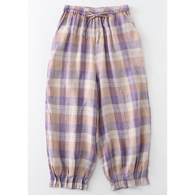 Beautiful Colorblock Oversized Plaid Linen Harem Pants Summer