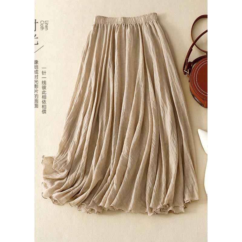 Boho Khaki Exra Large Hem Linen Skirts Spring