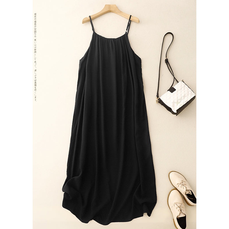 Chic Black Oversized Chiffon Spaghetti Strap Dress Summer