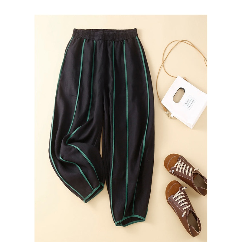 Fitted Black Oversized Patchwork Linen Harem Pants Summer