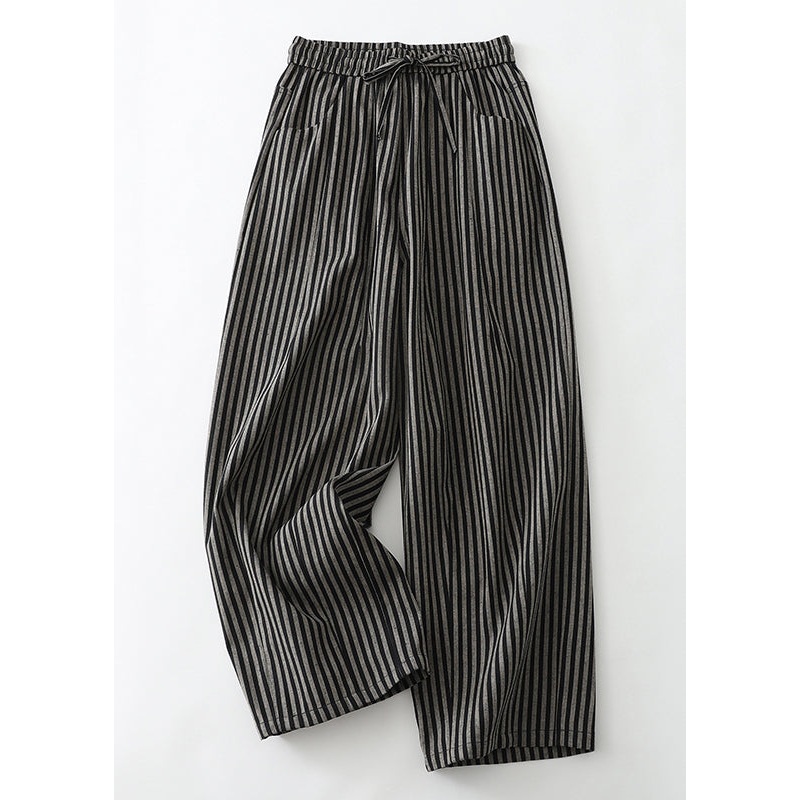 Simple Grey Oversized Striped Linen Pants Spring