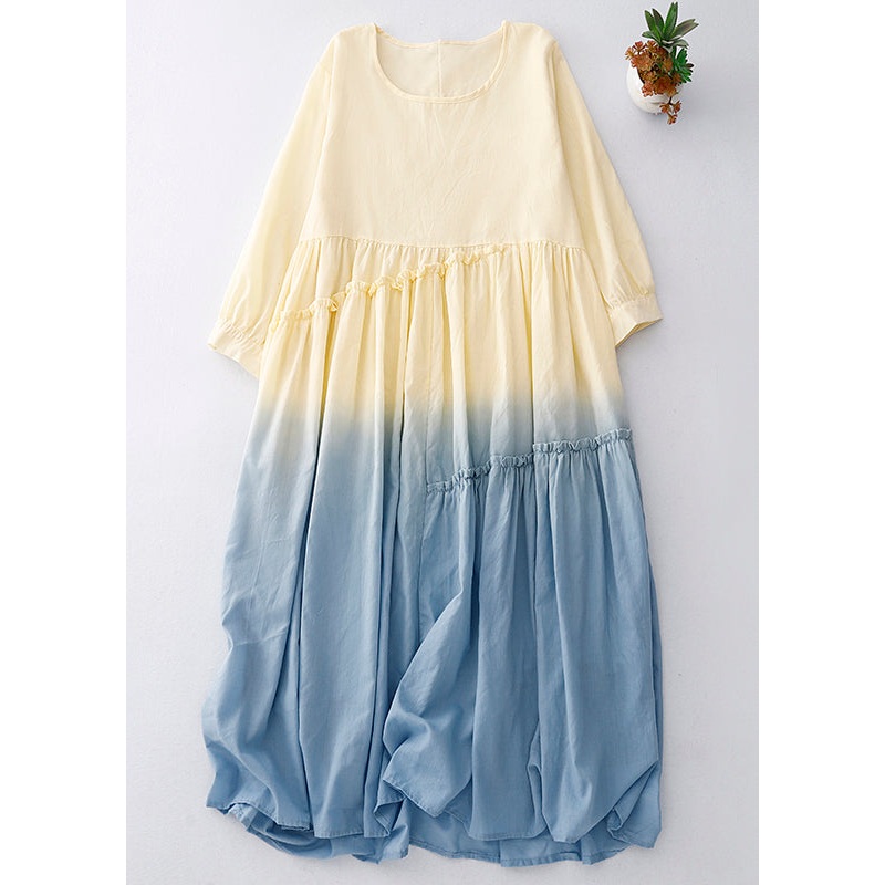Women Gradient Color Ruffled Cotton Vacation Dress Summer