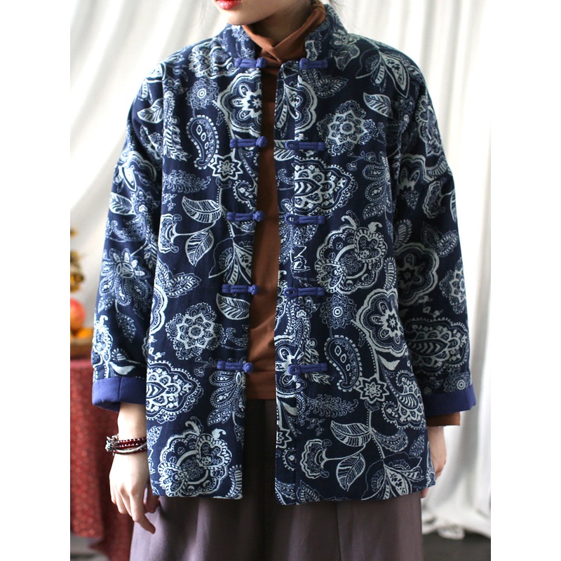 Women Vintage Ethnic Flower Winter Warm Padded Coat