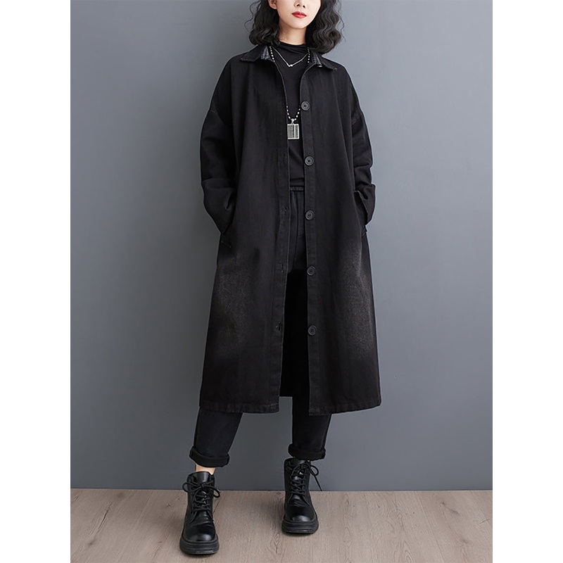 Women Winter Casual Denim Solid Long Shirt Coat