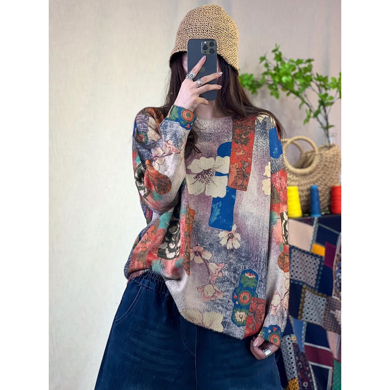 Women Winter Casual Flower Pullover Sweater