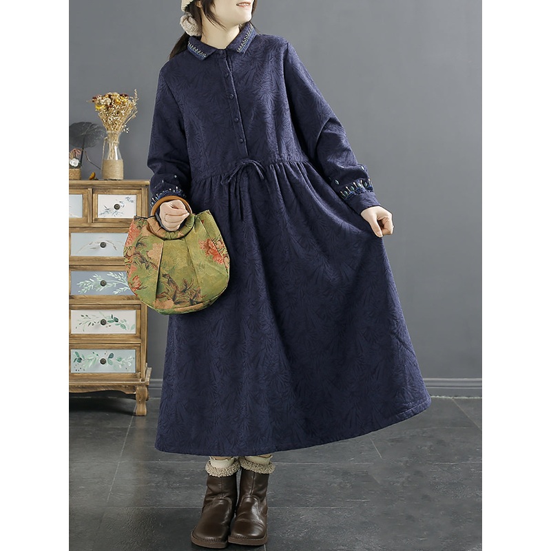 Women Winter Jacquard Solid Thicken Dress