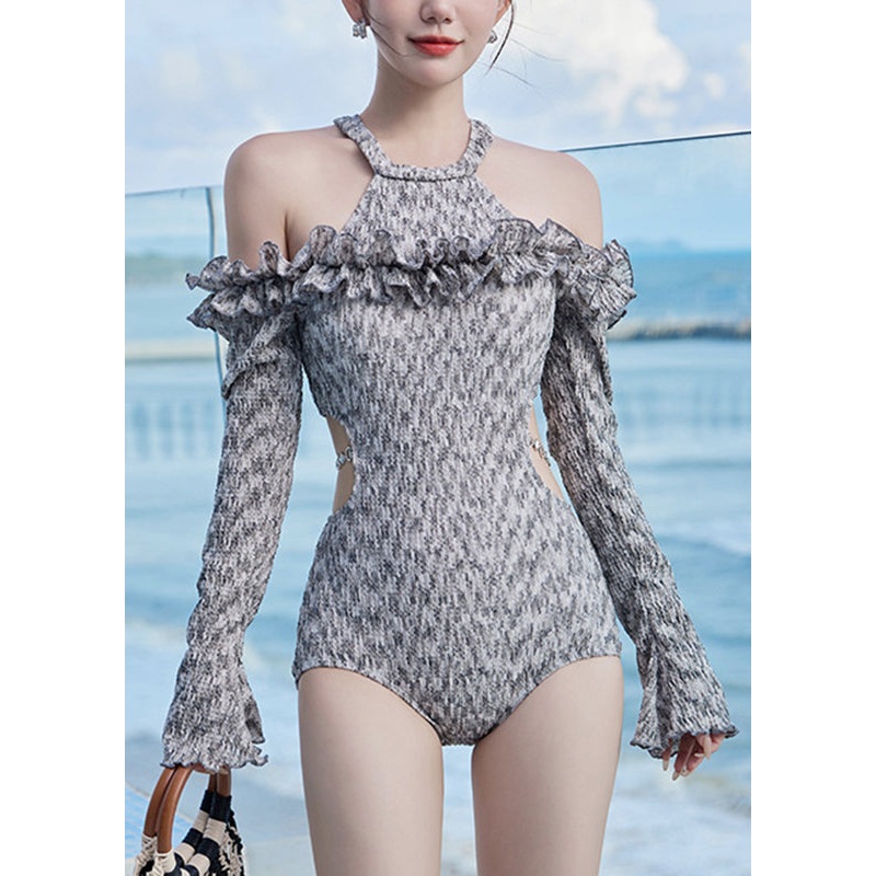 Beautiful Grey Patchwork Ruffled Holiday Bodysuit