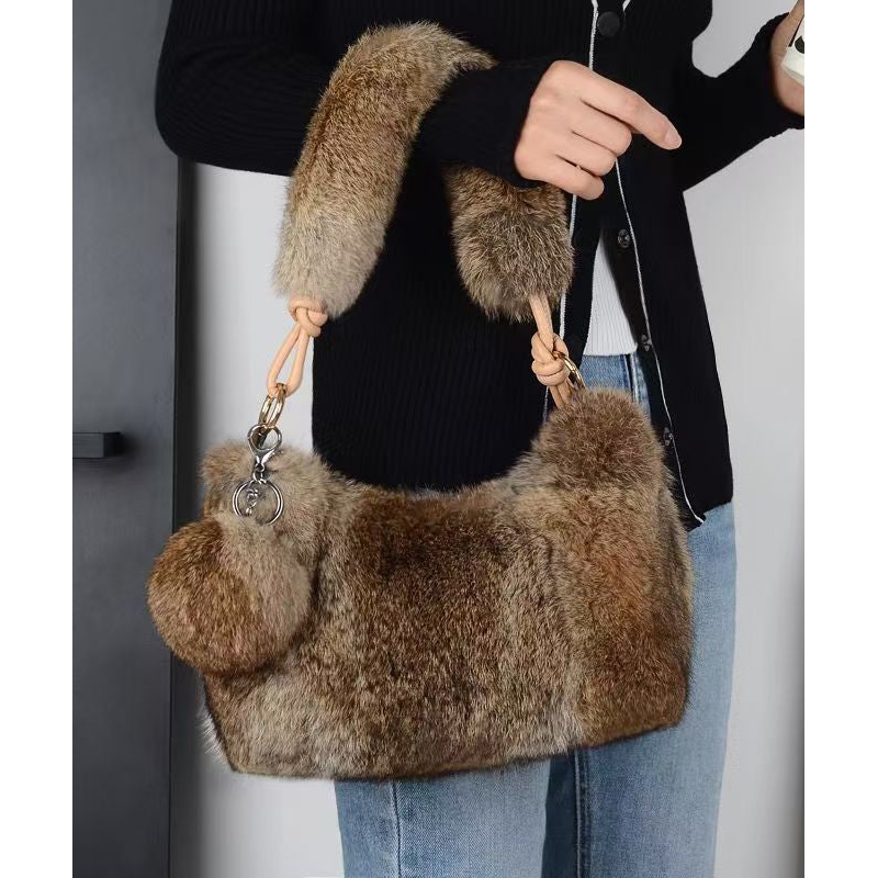 Boutique Brown Fuzzy Fur Fluffy Satchel Handbag