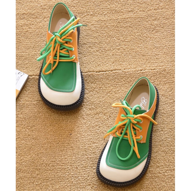 Casual Green Lace Up Splicing Flat Shoes For Women