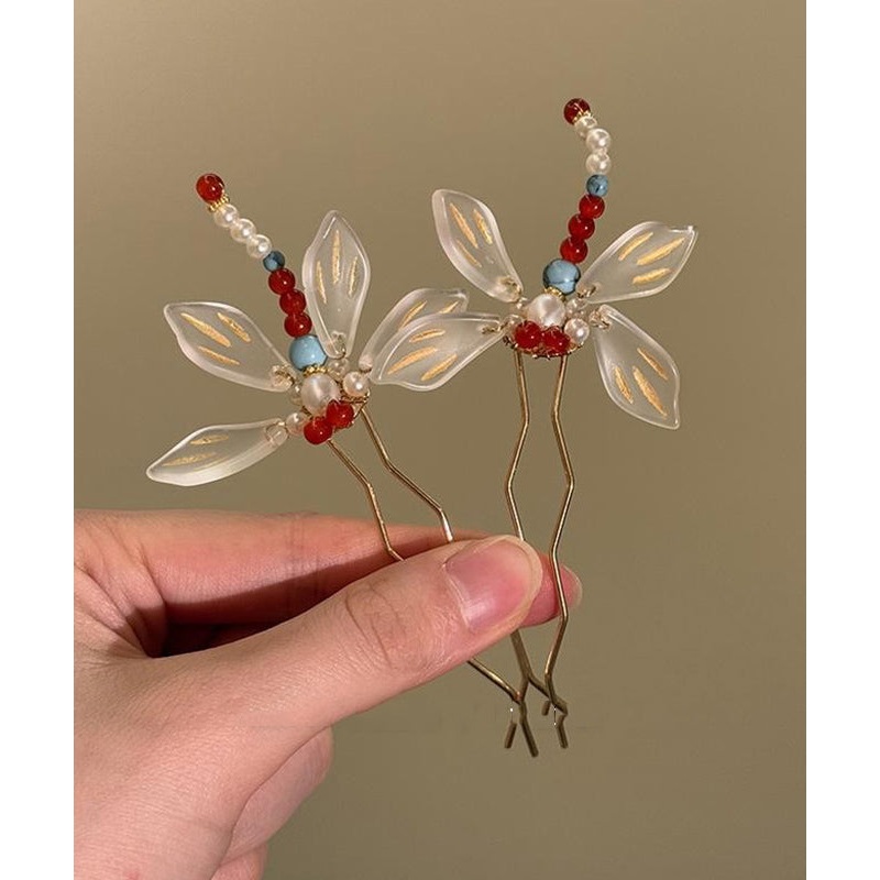 Chinese Style Alloy Turquoise Dragonfly U-Shaped Hairpin