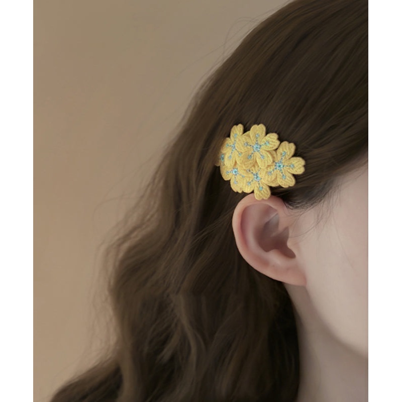 Cute Yellow Knit Embroidery Floral Hairpin