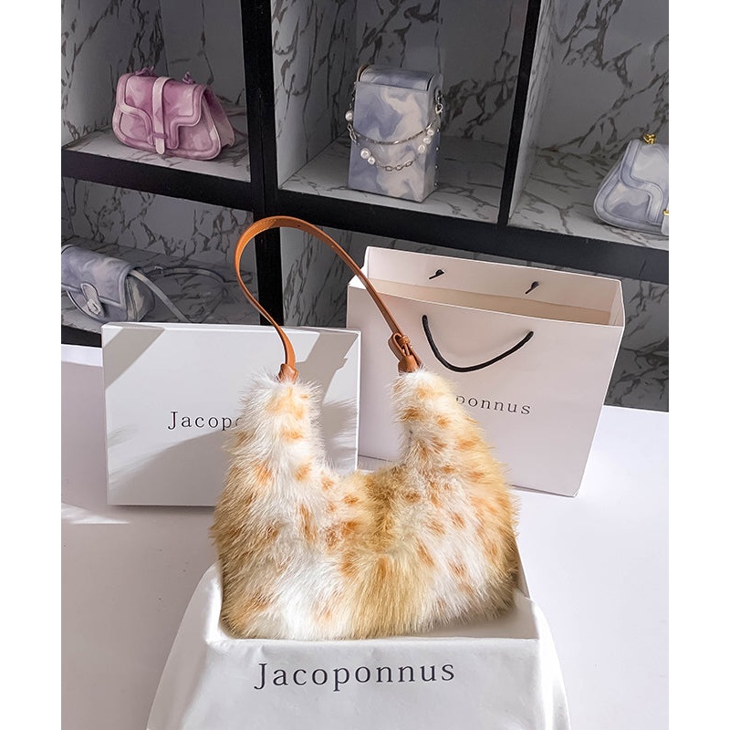 Fashion Brown Fuzzy Fur Fluffy Versatile Satchel Handbag