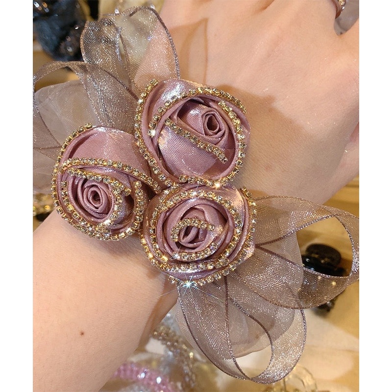 Fine Purple Tulle Zircon Rose Hair Band