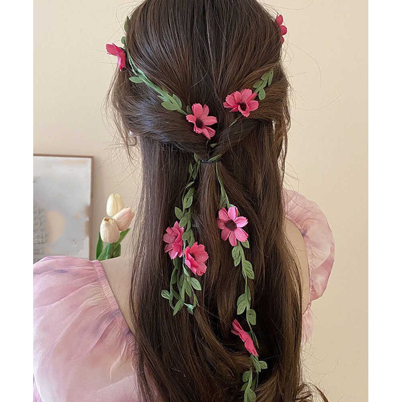 Handmade Red Daisy Floral Rattan Weavin Headband