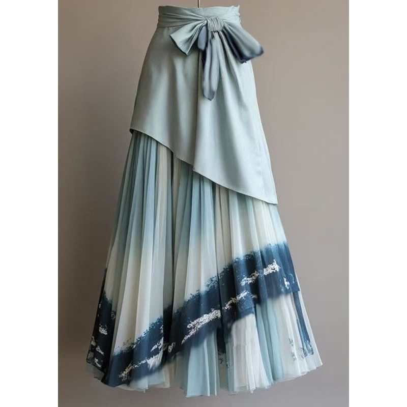 New Blue Wrinkled Patchwork Chiffon Skirt Summer