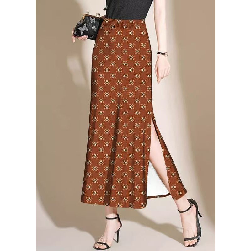 New Print Side Open Elastic Waist Cotton Skirt Summer