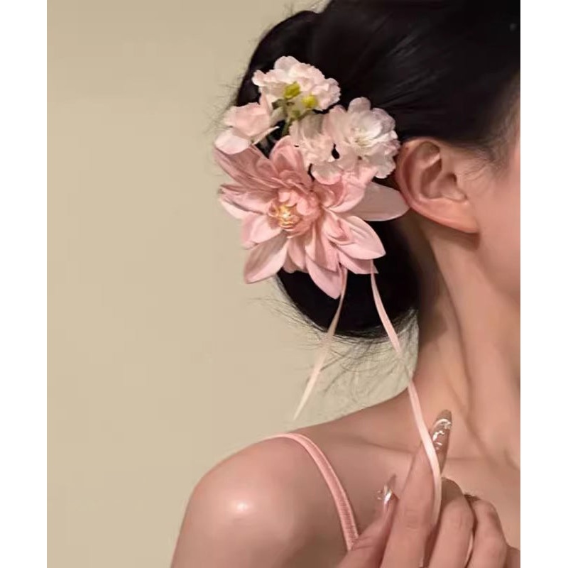Novelty Pink Alloy Floral Ribbon Hairpin