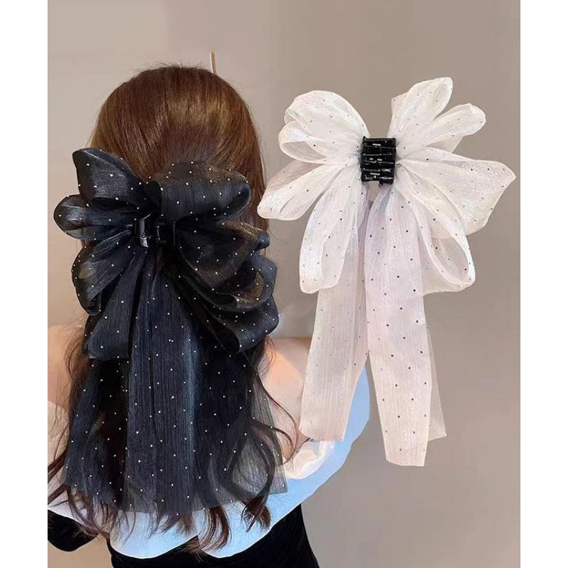 Original Black Tulle Bow Ribbon Dot Hairpin