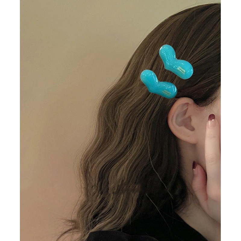 Simple Blue Alloy Plastic Love Hairpin