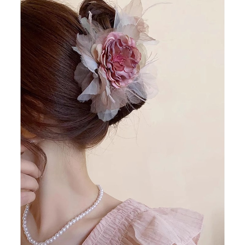 Style Pink Acrylic Fabric Floral Hairpin