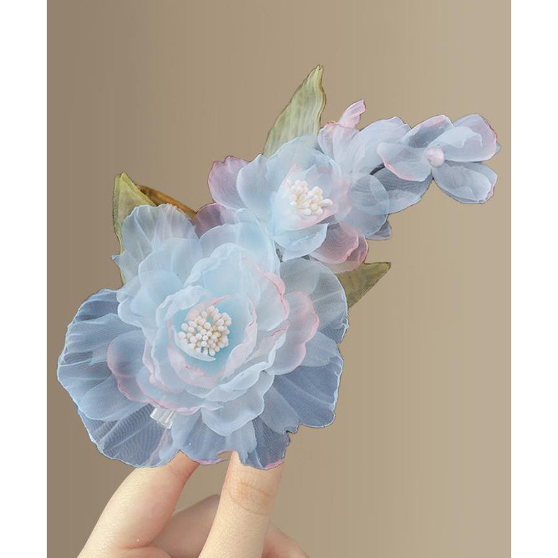 Stylish Blue Tulle Alloy Floral Hairpin