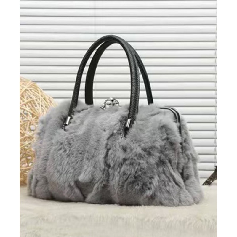 Beautiful Grey The Rabbit Wool Durable Satchel Handbag