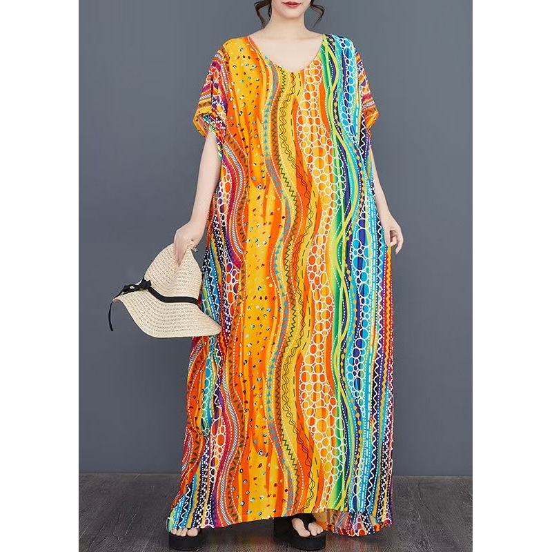Beautiful Rainbow Oversized Striped Long Dress Batwing Sleeve