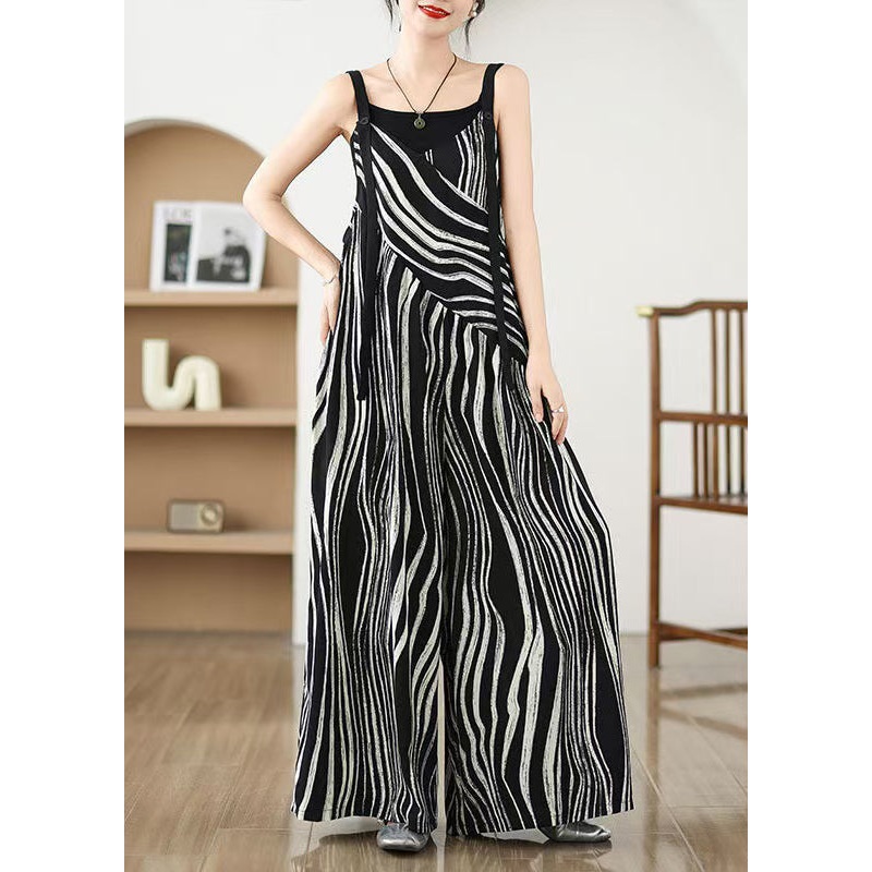 Plus Size Black Oversized Zebra Pattern Jumpsuits Summer