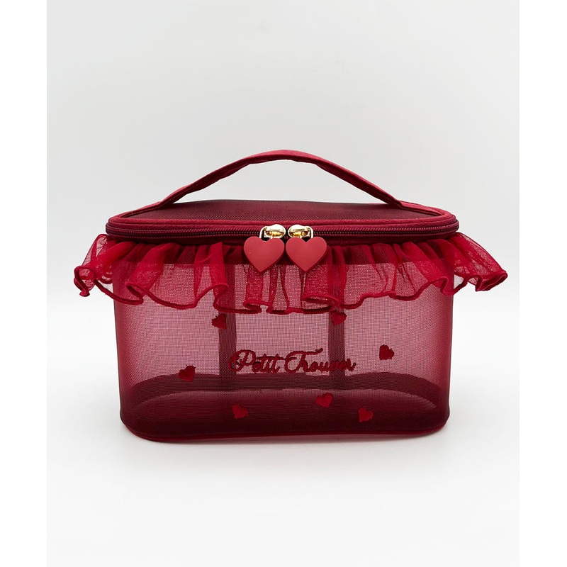 Stylish Red Ruffled Embroideried Tulle Tote Handbag