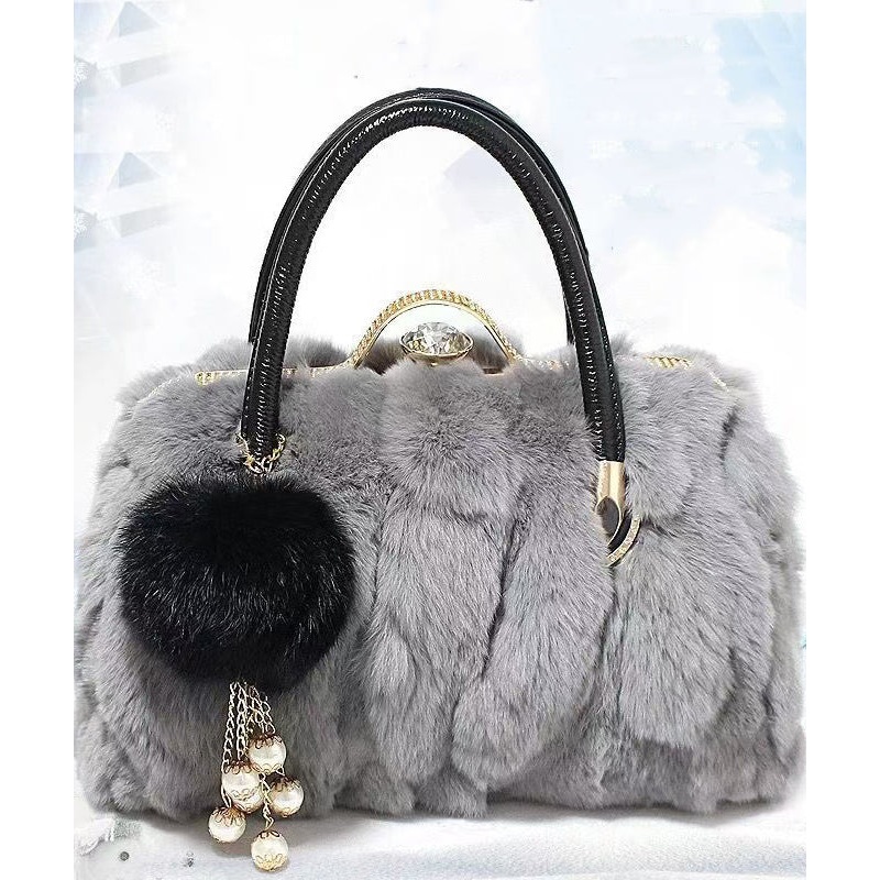 Unique Grey Versatile The Rabbit Wool Tote Handbag